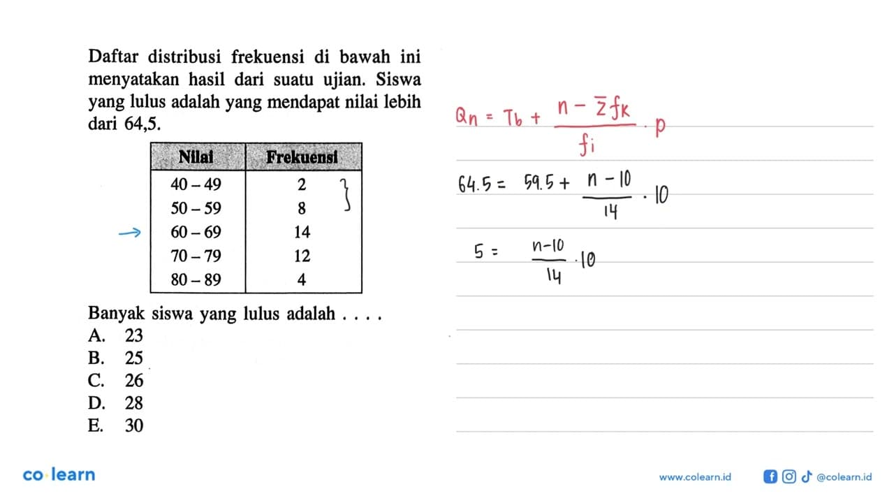 Daftar distribusi frekuensi di bawah ini menyatakan hasil