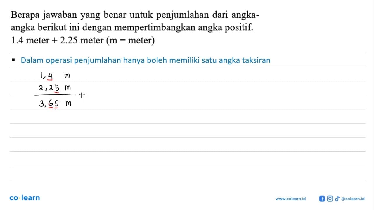 Berapa jawaban yang benar untuk penjumlahan dari angkaangka