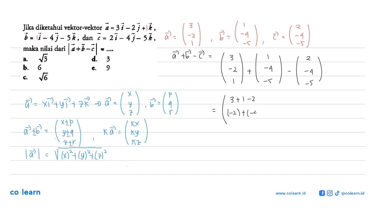 Jika diketahui vektor-vektor a=3i-2j+k, b=i-4j-5k, dan