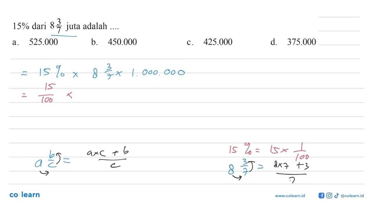 15% dari 8 3/7 juta adalah...
