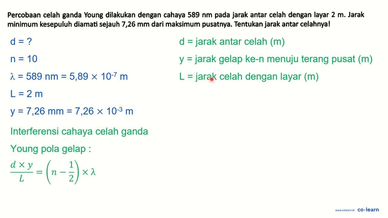 Percobaan celah ganda Young dilakukan dengan cahaya 589 nm