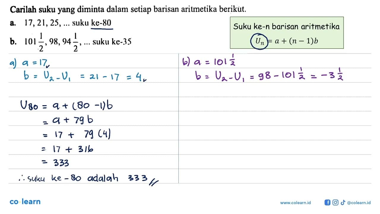 Carilah suku yang diminta dalam setiap barisan aritmetika