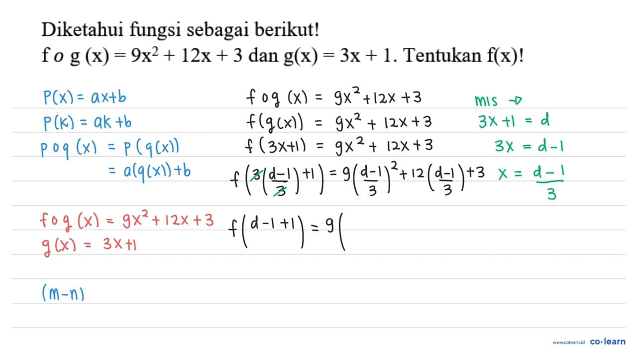 Diketahui fungsi sebagai berikut! fo g(x)=9 x^2+12 x+3 dan