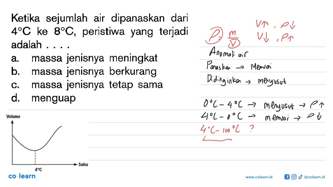 Ketika sejumlah air dipanaskan dari 4 C ke 8 C, peristiwa