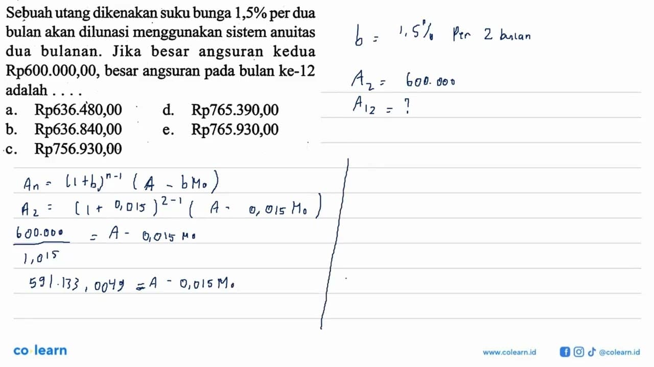 Sebuah utang dikenakan suku bunga 1,5% per dua bulan akan