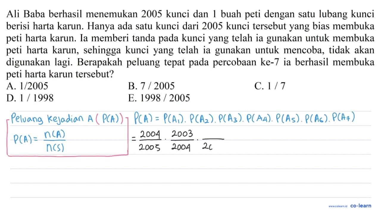 Ali Baba berhasil menemukan 2005 kunci dan 1 buah peti