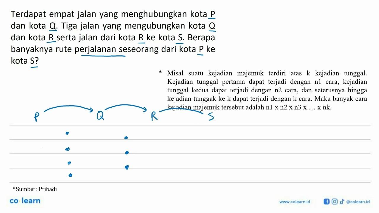 Terdapat empat jalan yang menghubungkan kota P dan kota Q.