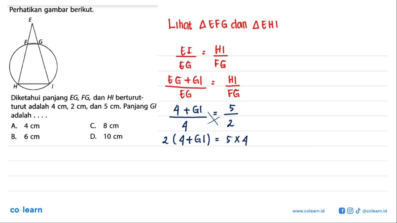 Perhatikan gambar berikut.Diketahui panjang EG, FG, dan HI