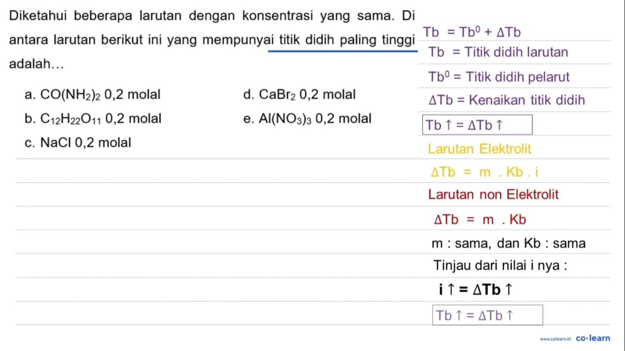 Diketahui beberapa larutan dengan konsentrasi yang sama. Di