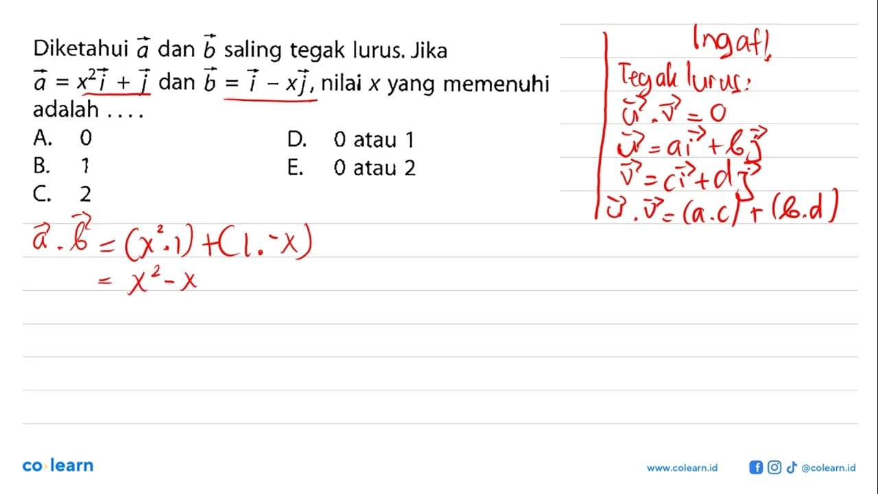 Diketahui vektor a dan vektor b saling tegak lurus. Jika