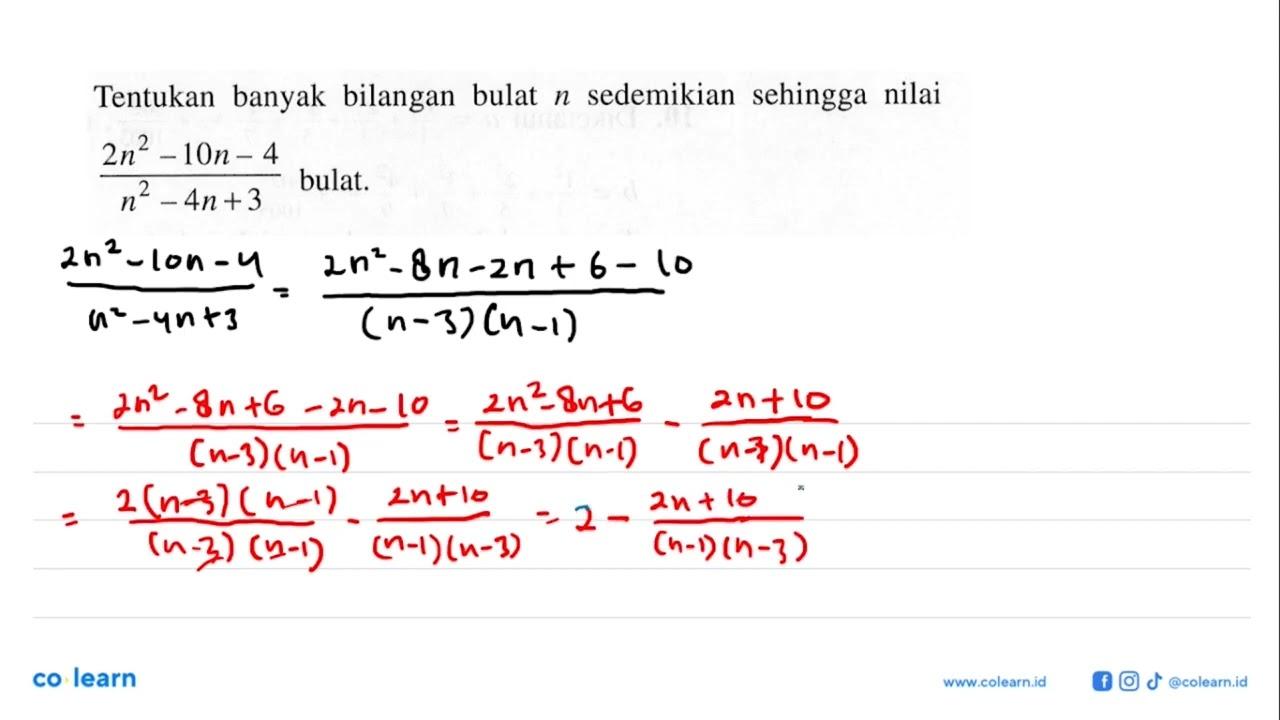 Tentukan banyak bilangan bulat n sedemikian sehingga nilai