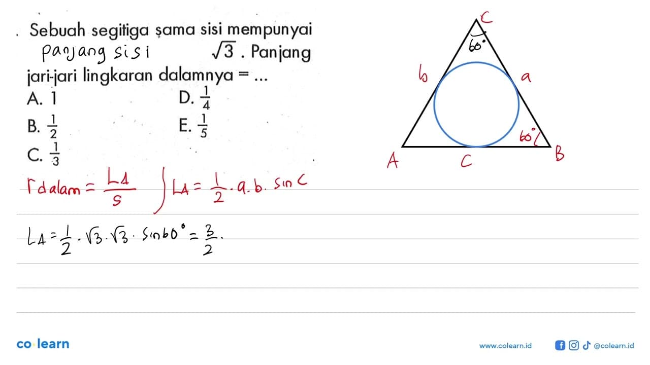 Sebuah segitiga șama sisi mempunyai jari-jari lingkaran