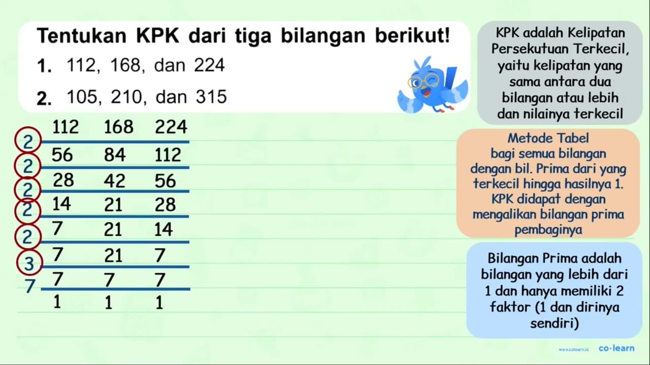 Tentukan KPK dari tiga bilangan berikut! 1. 112, 168, dan