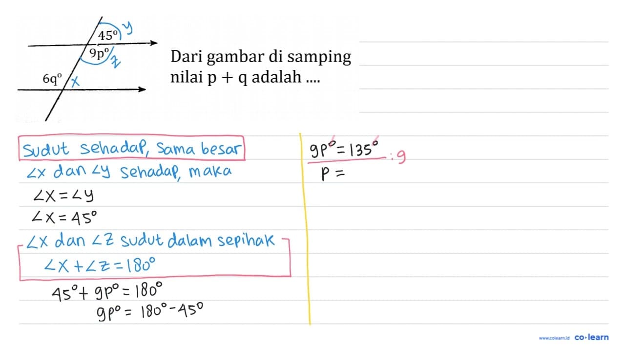 45 9p 6q Dari gambar di samping nilai p+q adalah ....