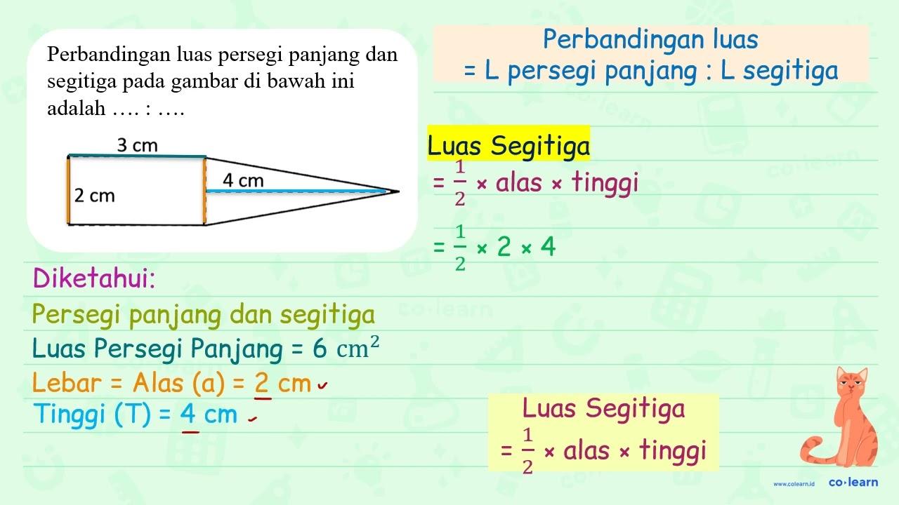 Perbandingan luas persegipanjang dan segitiga pada gambar