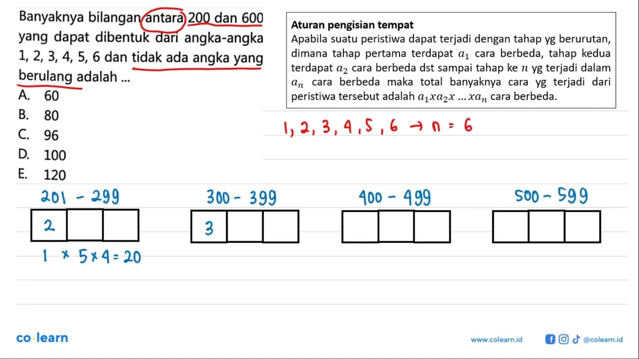 Banyaknya bilangan antara 200 dan 600 yang dapat dibentuk