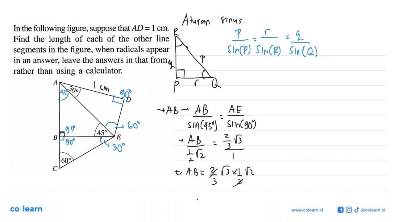 In the following figure, suppose that AD=1 cm. Find the