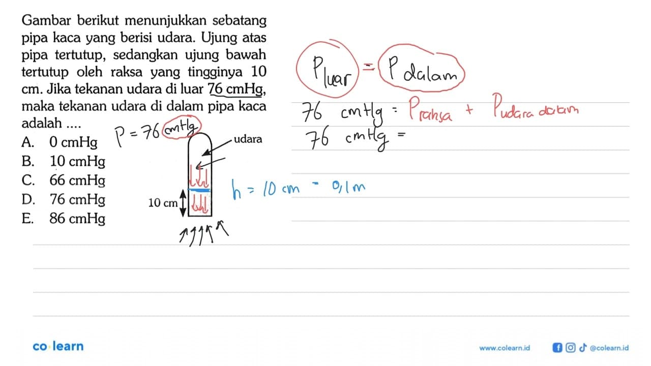 Gambar berikut menunjukkan sebatang pipa kaca yang berisi