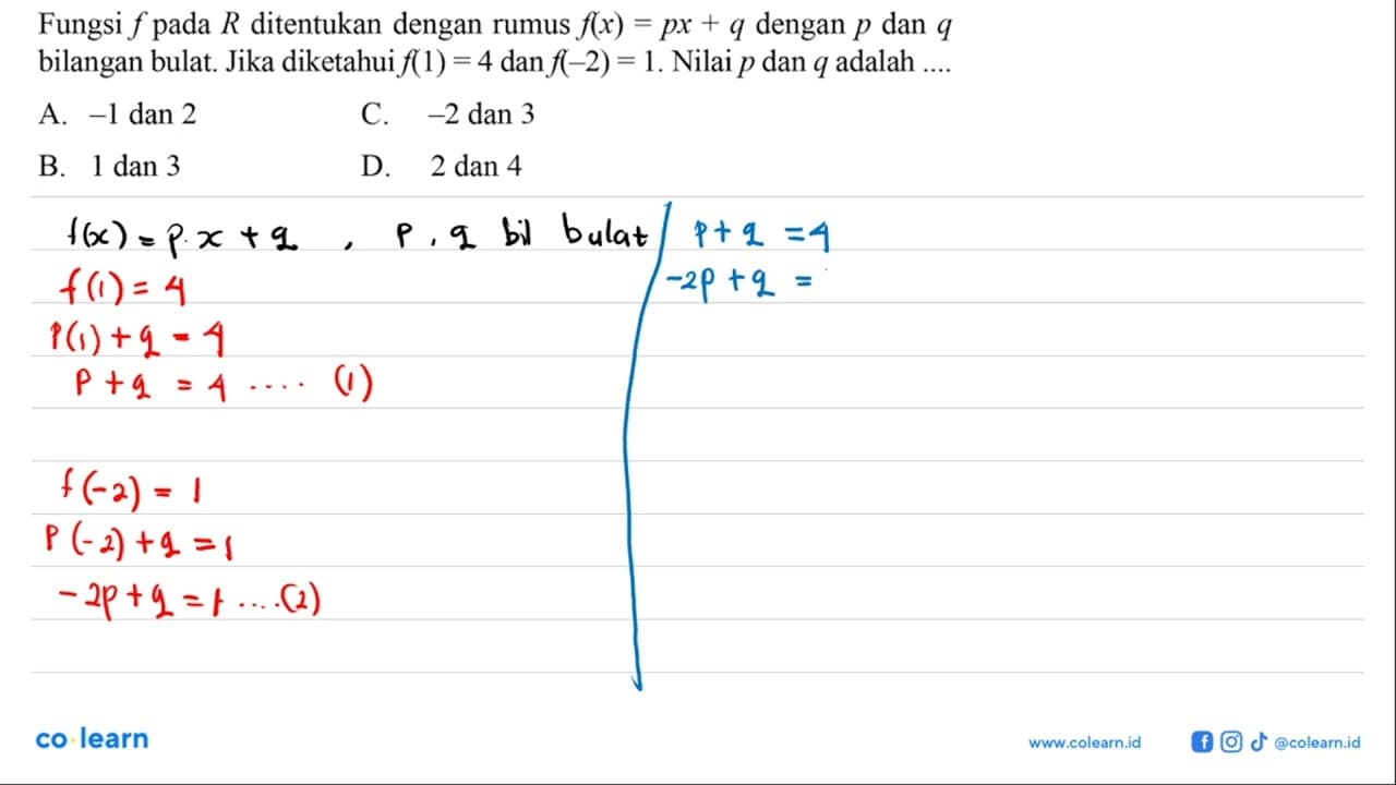 Fungsi f pada R ditentukan dengan rumus f(x) = px + q