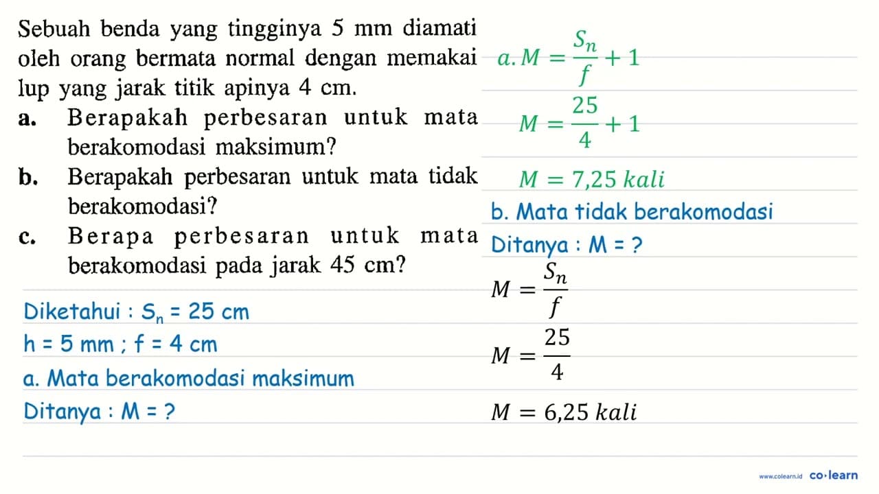 Sebuah benda yang tingginya 5 ~mm diamati oleh orang