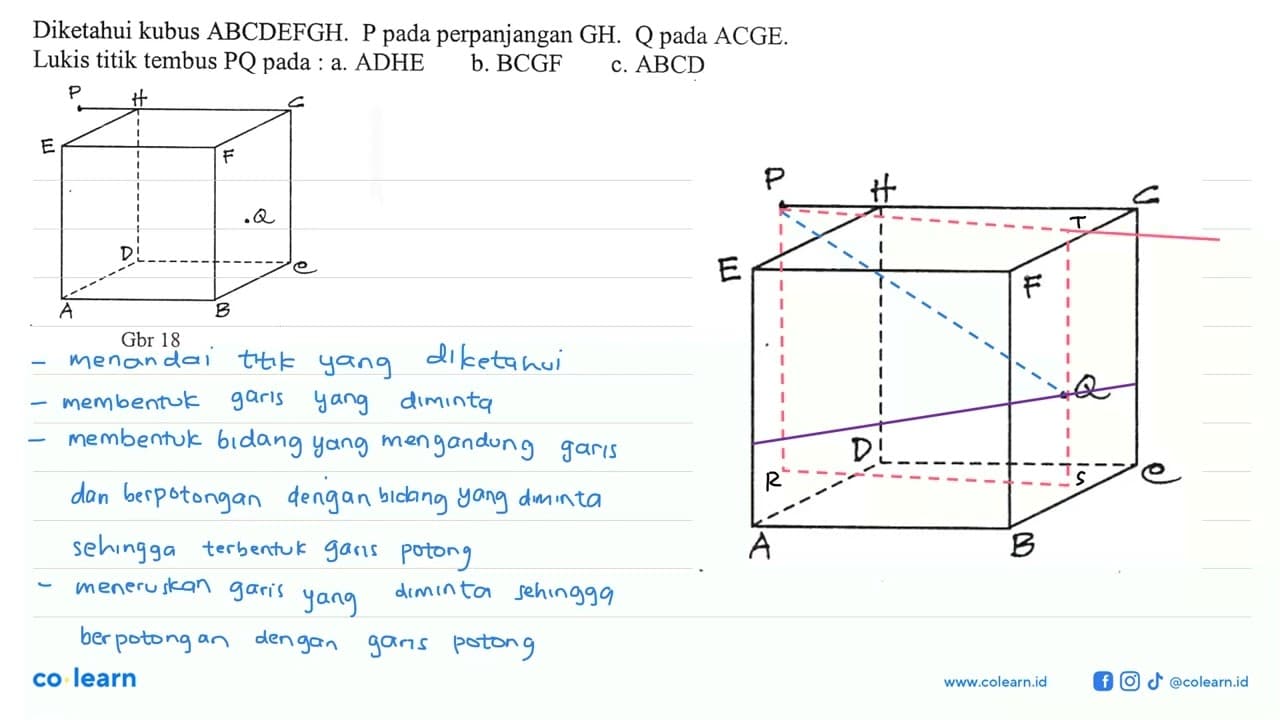 Diketahui kubus ABCDEFGH. P pada perpanjangan GH. Q pada