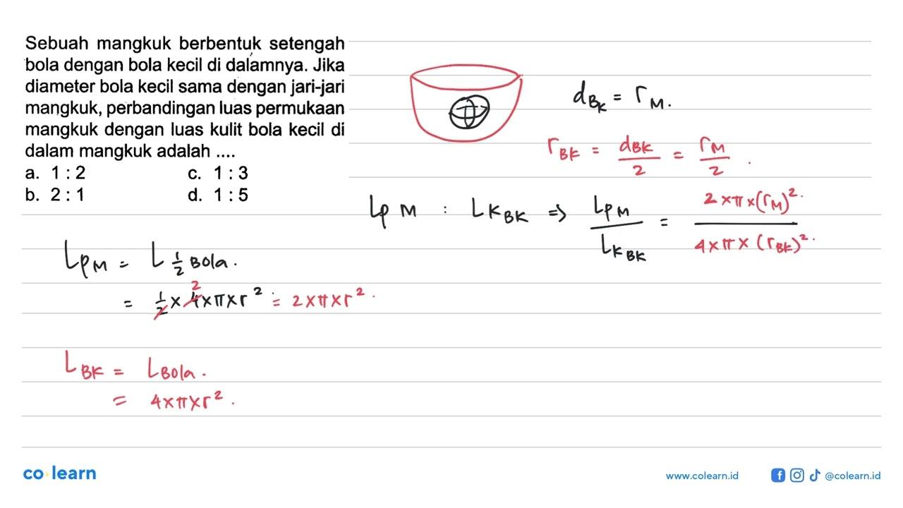 Sebuah mangkuk berbentuk setengah bola dengan bola kecil di