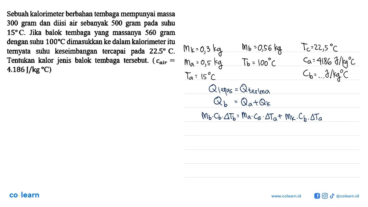 Sebuah kalorimeter berbahan tembaga mempunyai massa 300