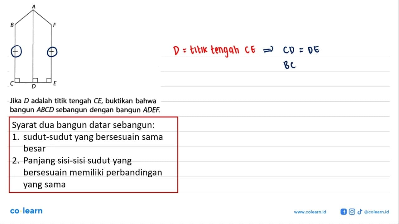 A B F C D E Jika D adalah titik tengah CE, buktikan bahwa