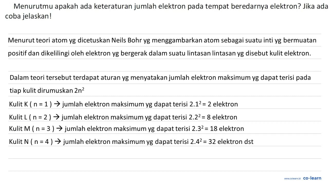 Menurutmu apakah ada keteraturan jumlah elektron pada