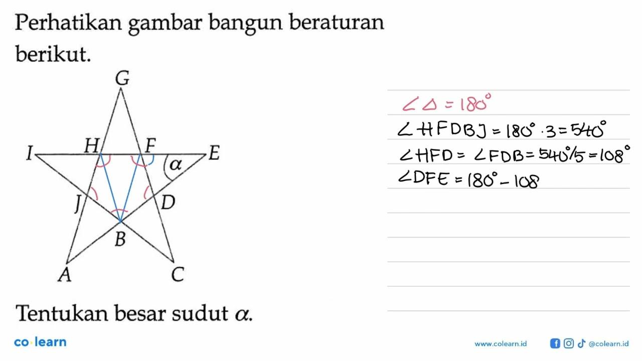 Perhatikan gambar bangun beraturan berikut.G H F I E alpha