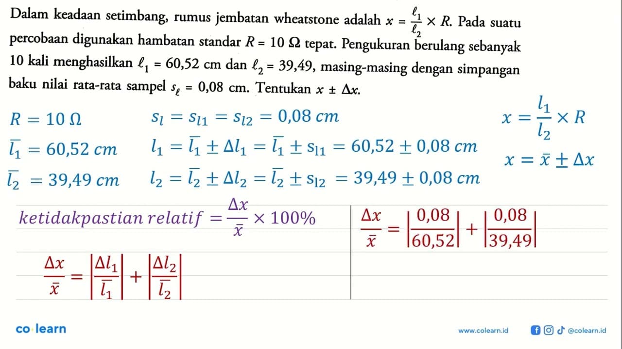 Dalam keadaan setimbang, rumus jembatan wheatstone adalah