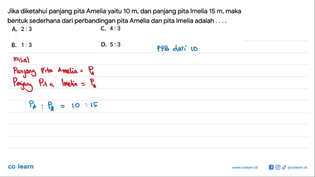 Jika diketahui panjang pita Amelia yaitu 10 m, dan panjang