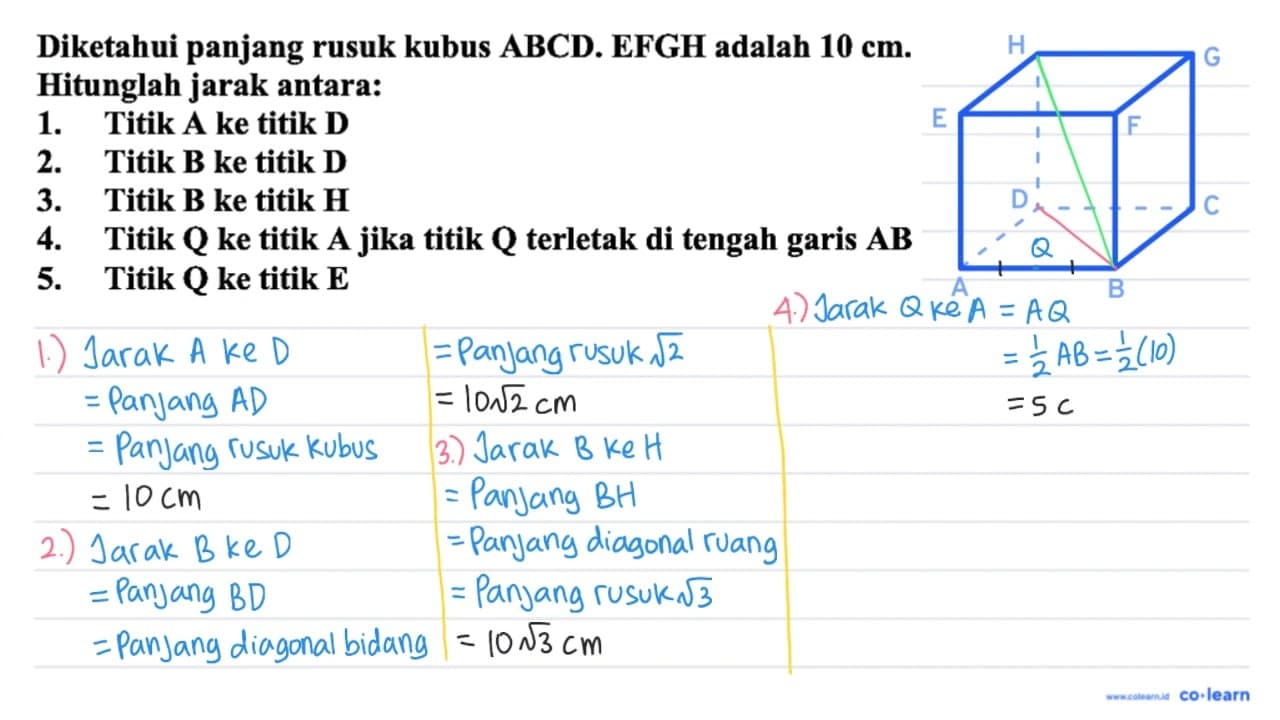 Diketahui panjang rusuk kubus ABCD. EFGH adalah 10 cm .