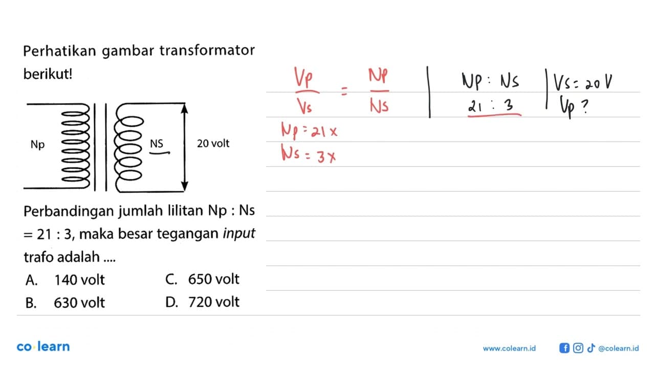 Perhatikan gambar transformator berikut!Np Ns 20