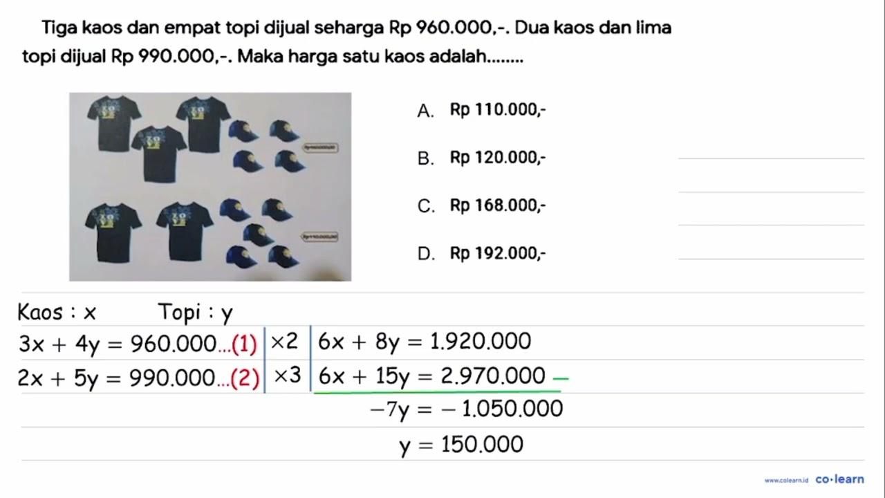 Tiga kaos dan empat topi dijual seharga Rp 960.000,-. Dua