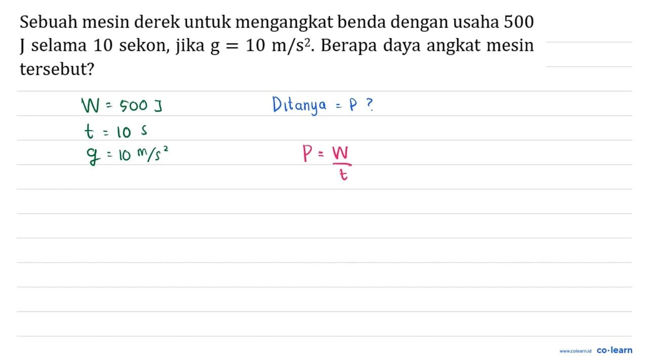 Sebuah mesin derek untuk mengangkat benda dengan usaha 500