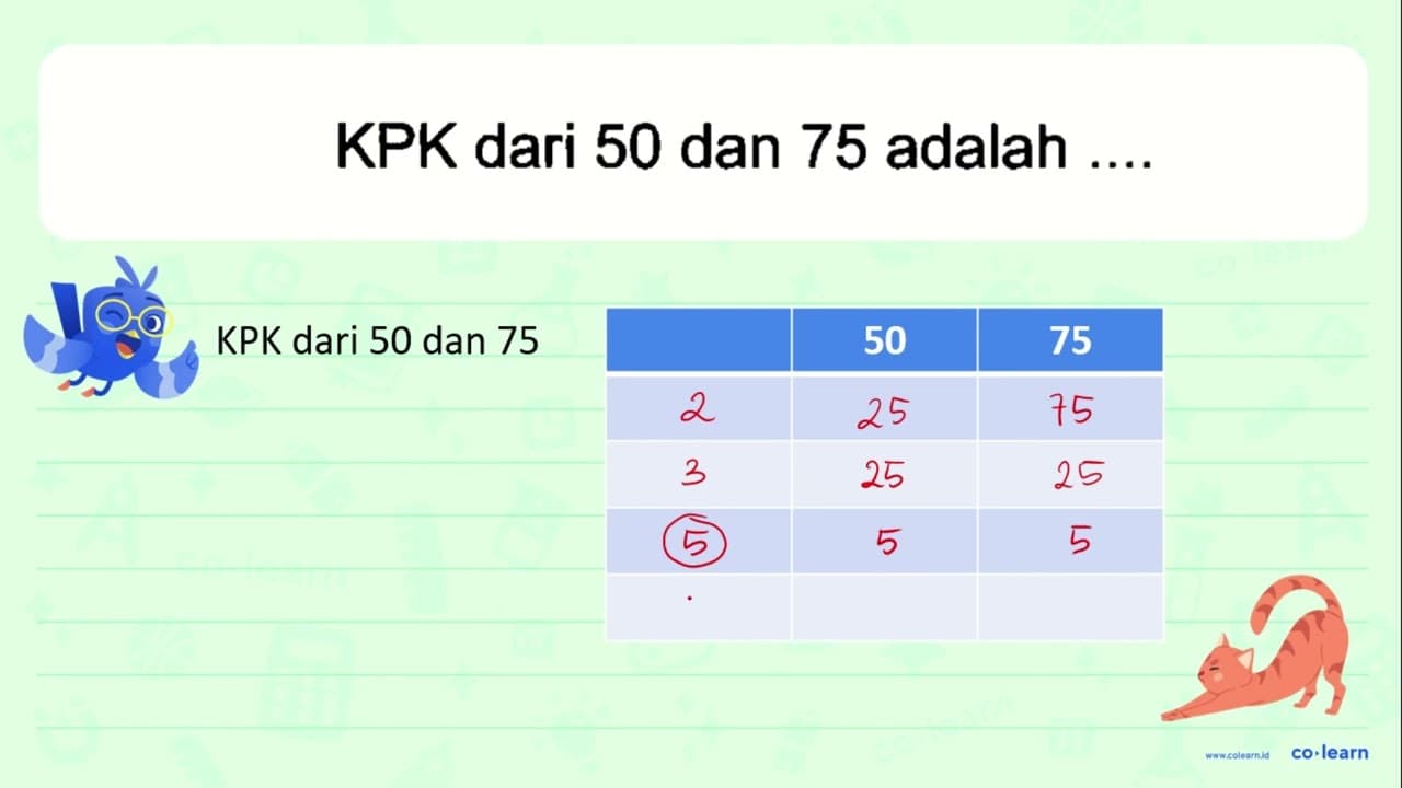 KPK dari 50 dan 75 adalah ....