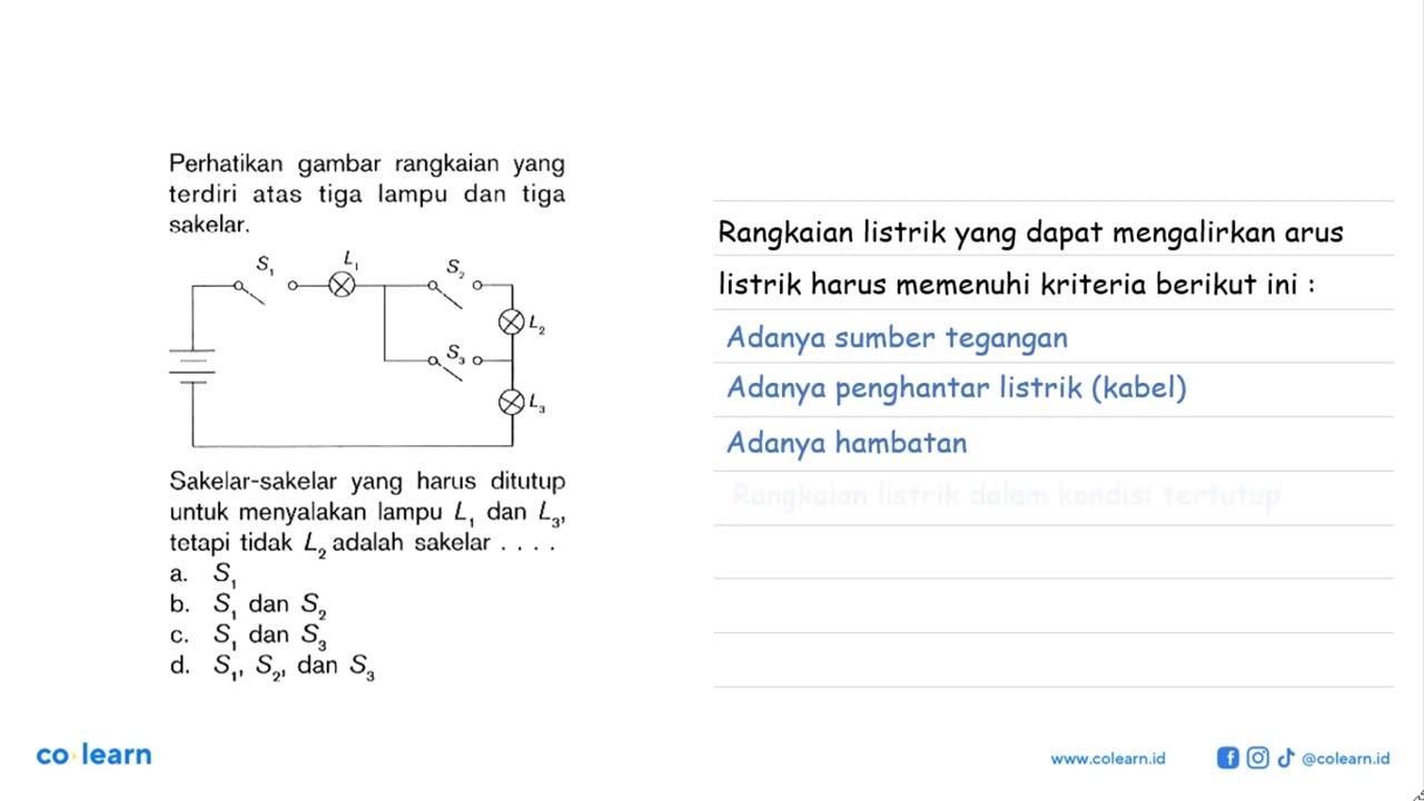 Perhatikan gambar rangkaian yang terdiri atas tiga lampu