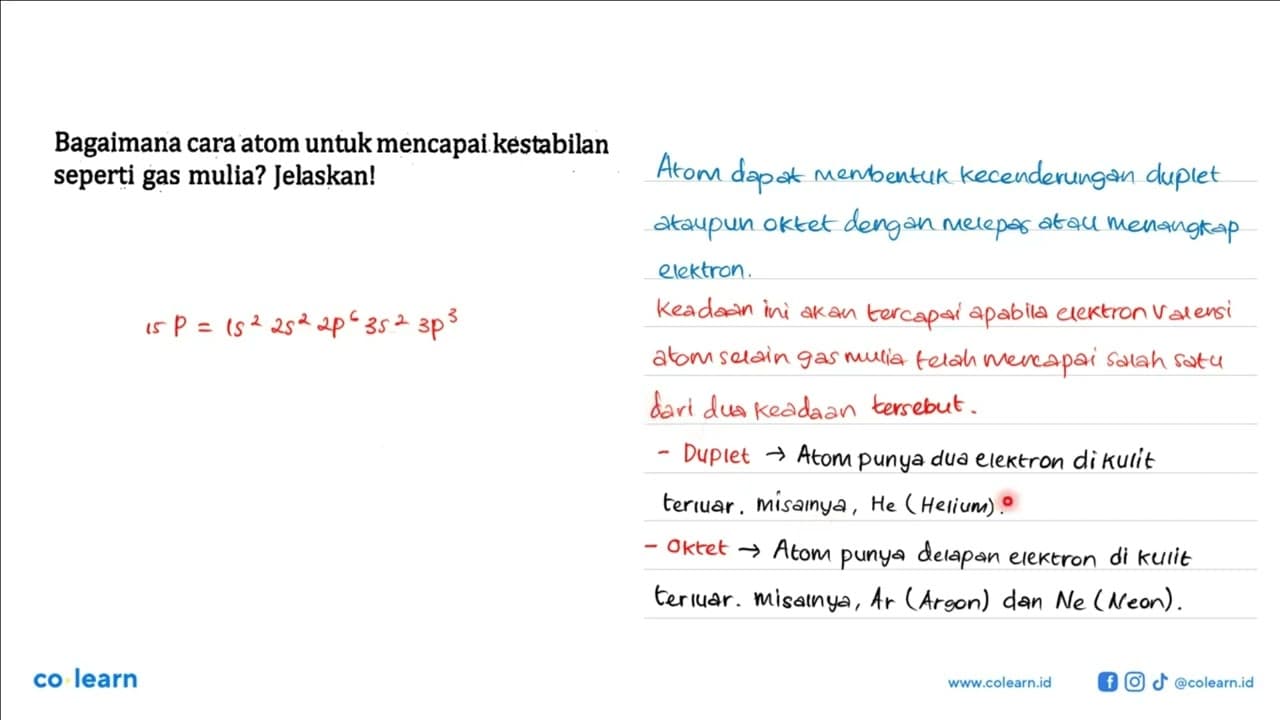 Bagaimana cara atom untuk mencapai kestabilan seperti gas