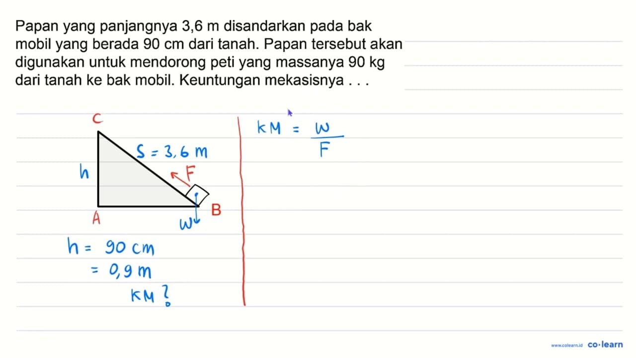 Papan yang panjangnya 3,6 m disandarkan pada bak mobil yang