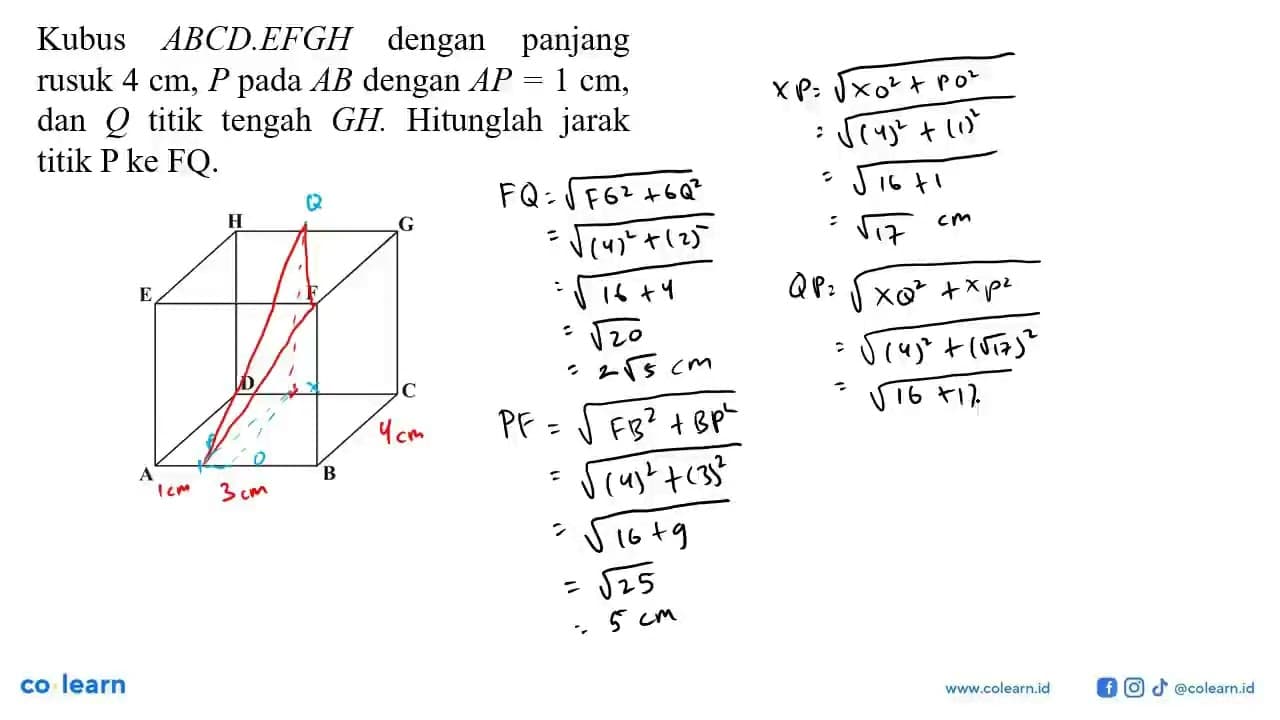 Kubus ABCD EFGH dengan panjang rusuk 4 cm, P pada AB dengan