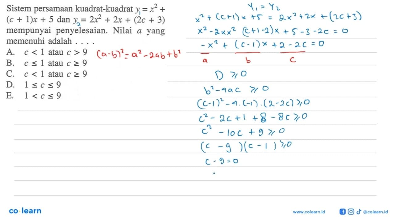 Sistem persamaan kuadrat-kuadrat y = x^2 + (c + 1)x + 5 dan