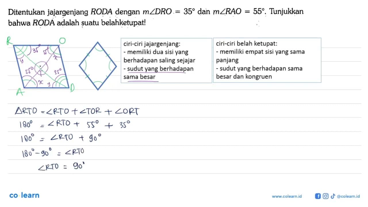 Ditentukan jajargenjang RODA dengan m sudut DRO = 35 dan m