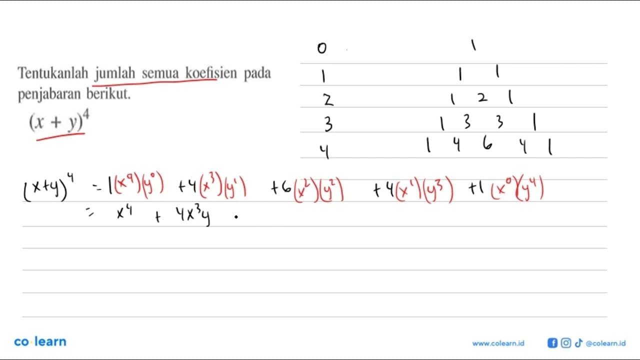 Tentukanlah jumlah semua koelisien pada penjabaran berikut.