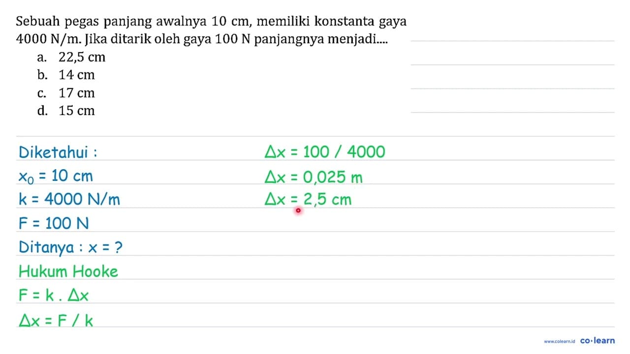 Sebuah pegas panjang awalnya 10 cm , memiliki konstanta