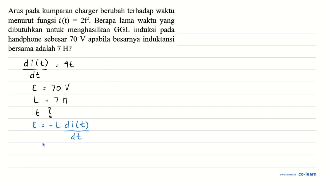 Arus pada kumparan charger berubah terhadap waktu menurut