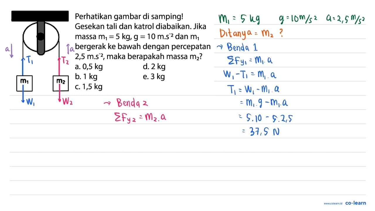 Perhatikan gambar di samping! Gesekan tali dan katrol