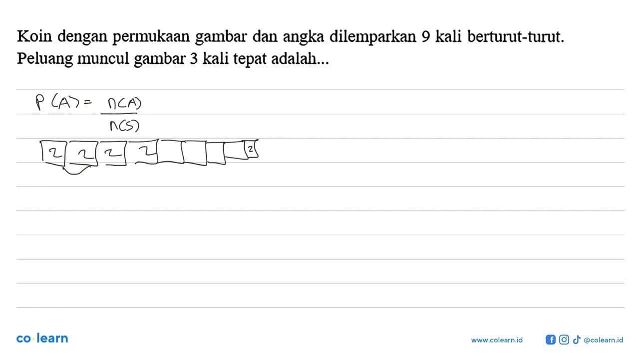 Koin dengan permukaan gambar dan angka dilemparkan 9 kali