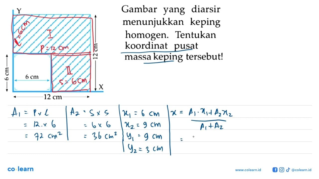 Gambar yang diarsir menunjukkan keping homogen. Tentukan