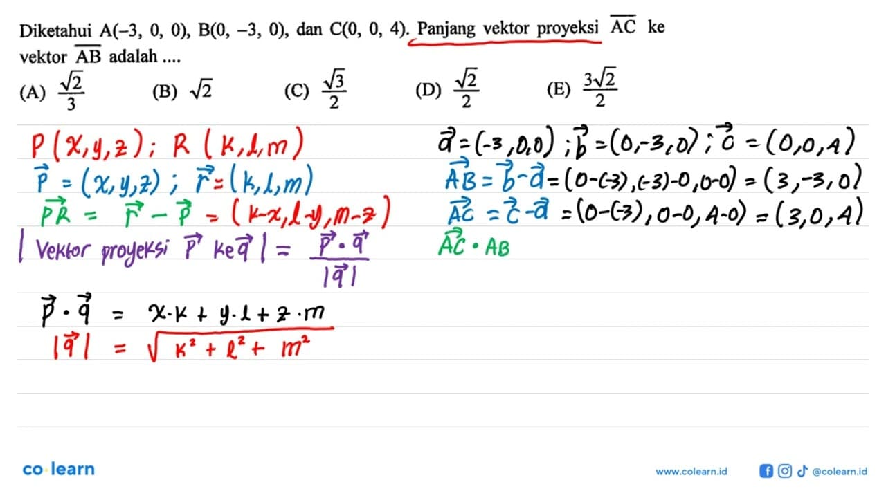 Diketahui A(-3,0,0), B(0,-3,0), dan C(0,0,4). Panjang